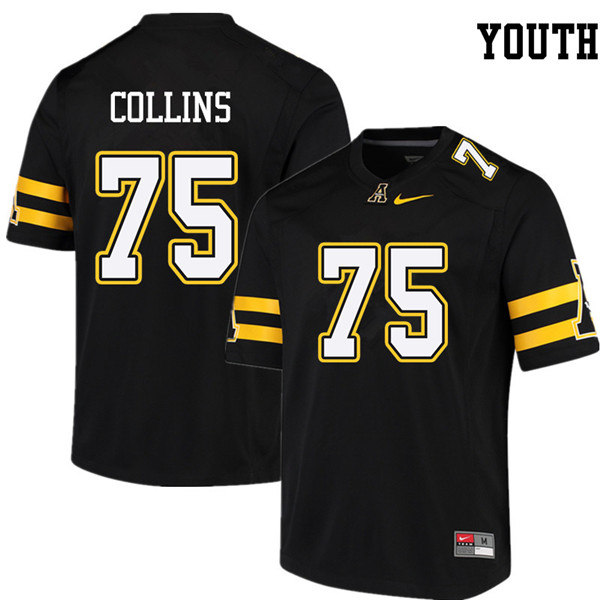 Youth #75 Parker Collins Appalachian State Mountaineers College Football Jerseys Sale-Black
